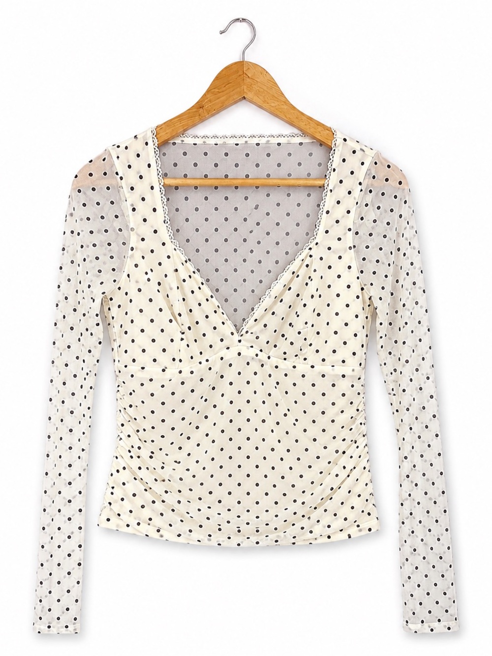 NWT Abercrombie & Fitch Bra-Free Collection Polka Dot Mesh Top | Sheer Long Slee